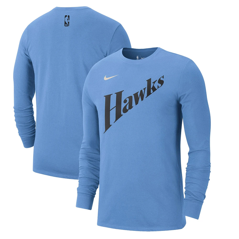 Men's Nike Light Blue Atlanta Hawks 2024/25 City Edition Essential Logo Long Sleeve T-Shirt