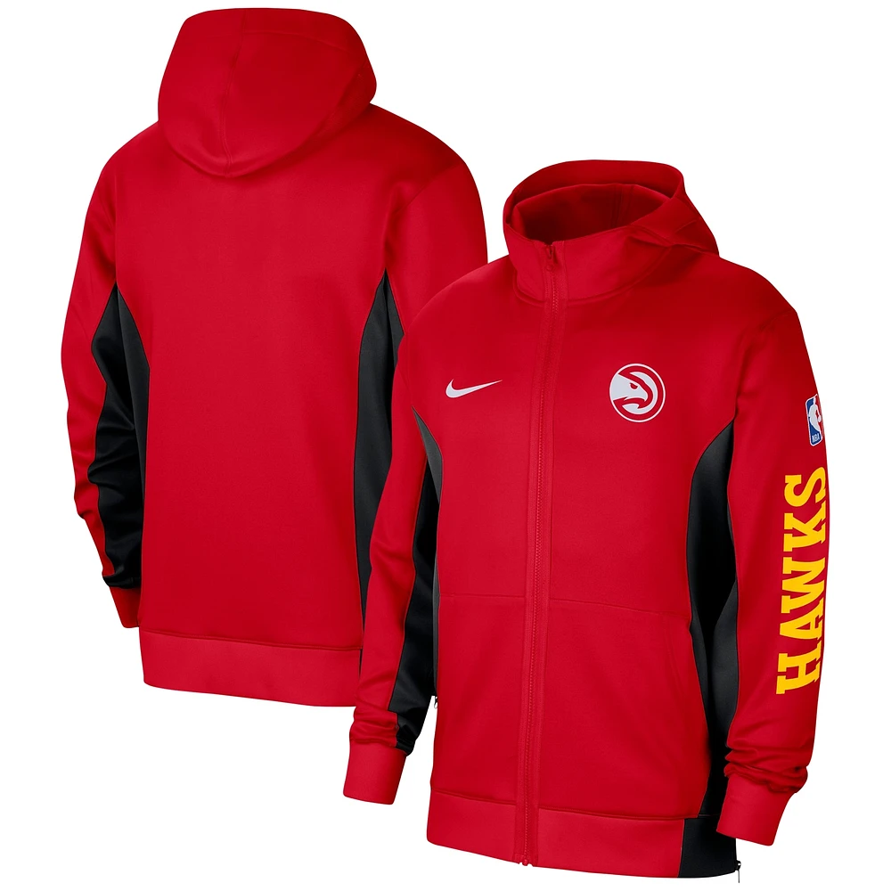 Sweat à capuche entièrement zippé Nike rouge Atlanta Hawks 2023/24 Authentic Showtime pour homme