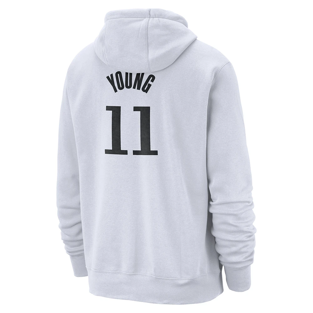 Sweat à capuche Nike Trae Young pour homme, blanc, avec nom et numéro des Atlanta Hawks 2024/25