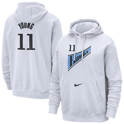 Sweat à capuche Nike Trae Young pour homme, blanc, avec nom et numéro des Atlanta Hawks 2024/25