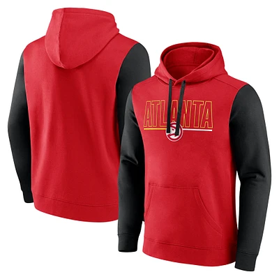 Men's Red Atlanta Hawks Outline Colorblock Pullover Hoodie