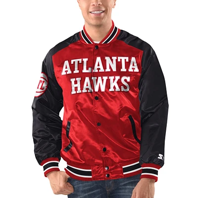 Men's Starter Red/Black Atlanta Hawks Renegade Satin Full-Snap Varsity Jacket