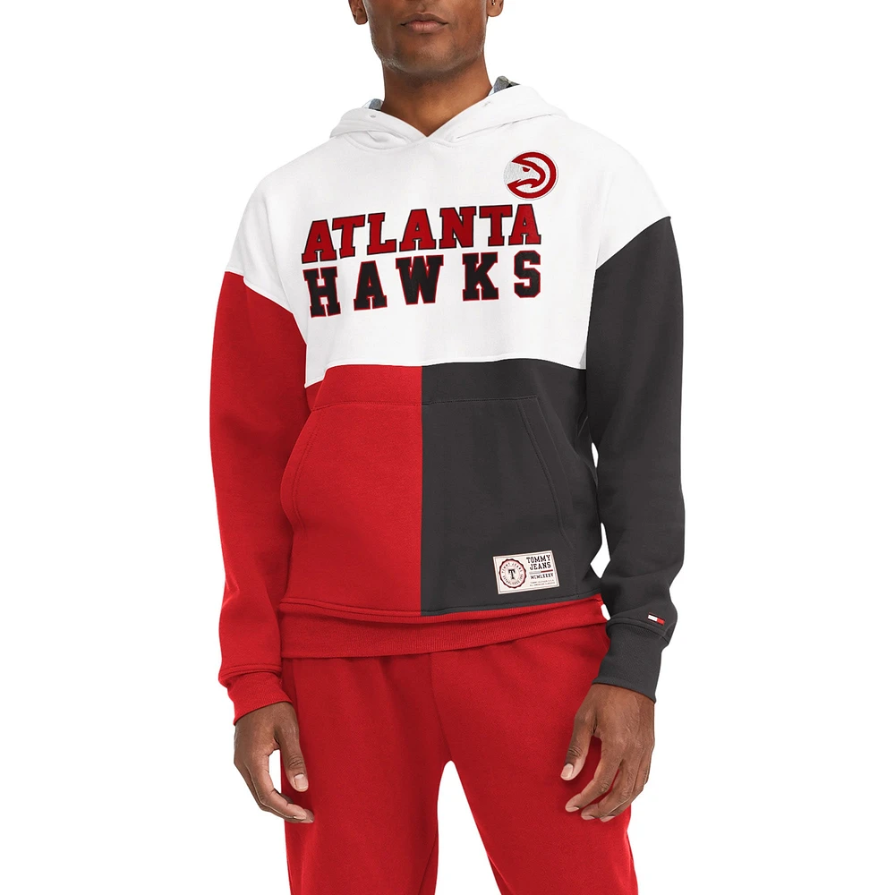 Sweat à capuche Tommy Jeans Atlanta Hawks Andrew Split blanc/rouge pour homme