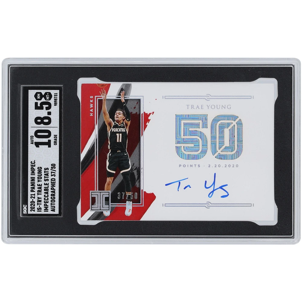 Trey Young Atlanta Hawks Autographed 2020-21 Panini Impeccable Impeccable Stats Autograph #IS-TRY #37/50 SGC Authenticated 8.5/10 Card