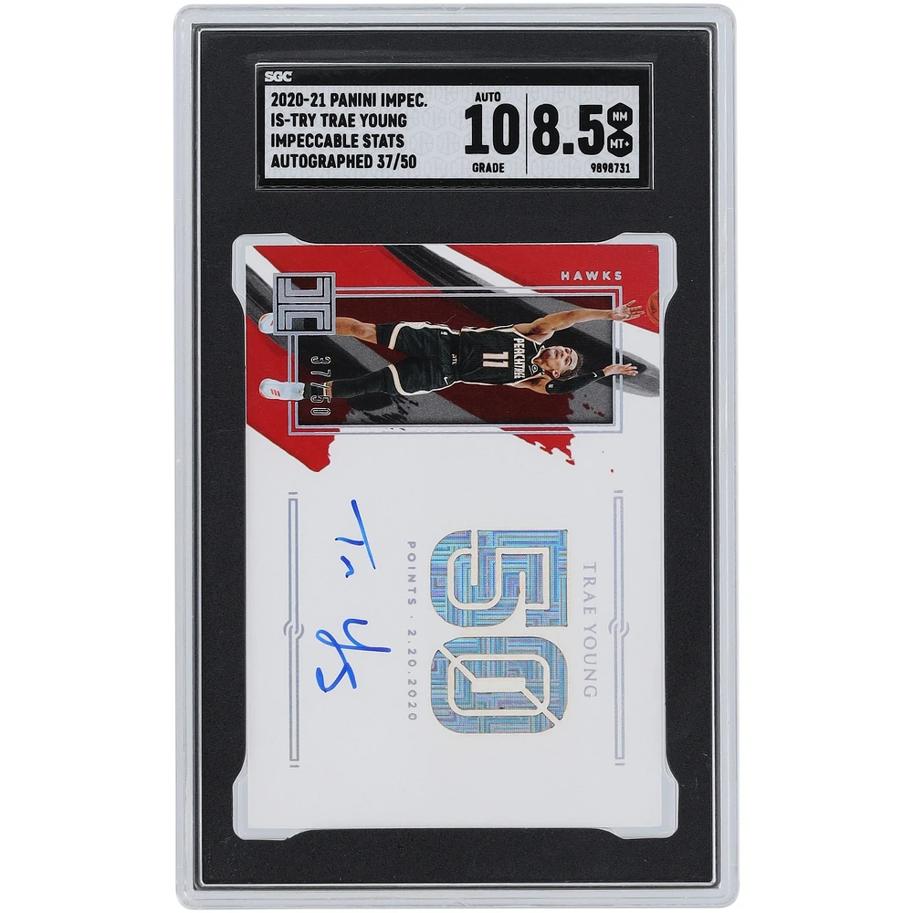 Trey Young Atlanta Hawks Autographed 2020-21 Panini Impeccable Impeccable Stats Autograph #IS-TRY #37/50 SGC Authenticated 8.5/10 Card