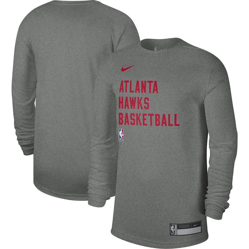 T-shirt à manches longues unisexe Nike Heather Grey Atlanta Hawks 2023/24 Legend On-Court Practice Performance