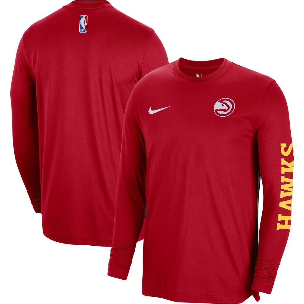 Maillot de tir authentique à manches longues d'avant-match unisexe Nike rouge Atlanta Hawks 2023/24