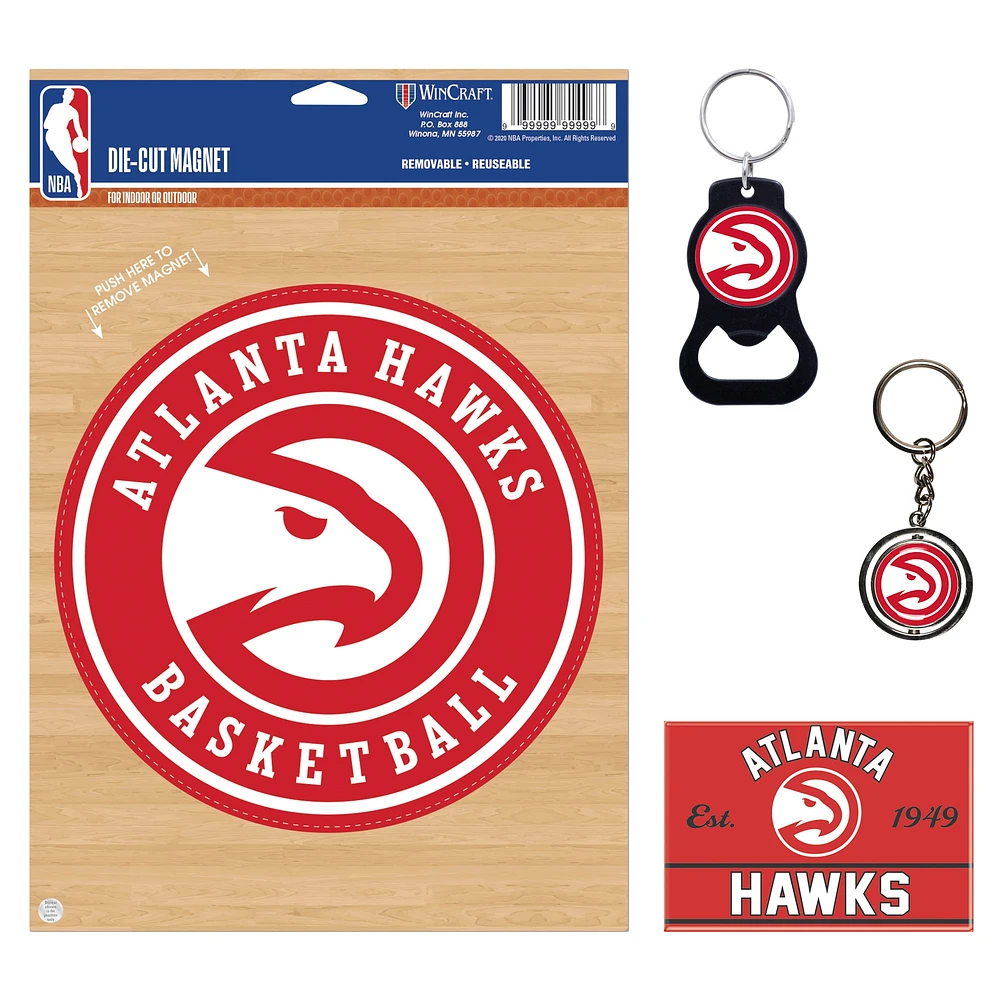 Lot de 4 porte-clés et aimants WinCraft Atlanta Hawks