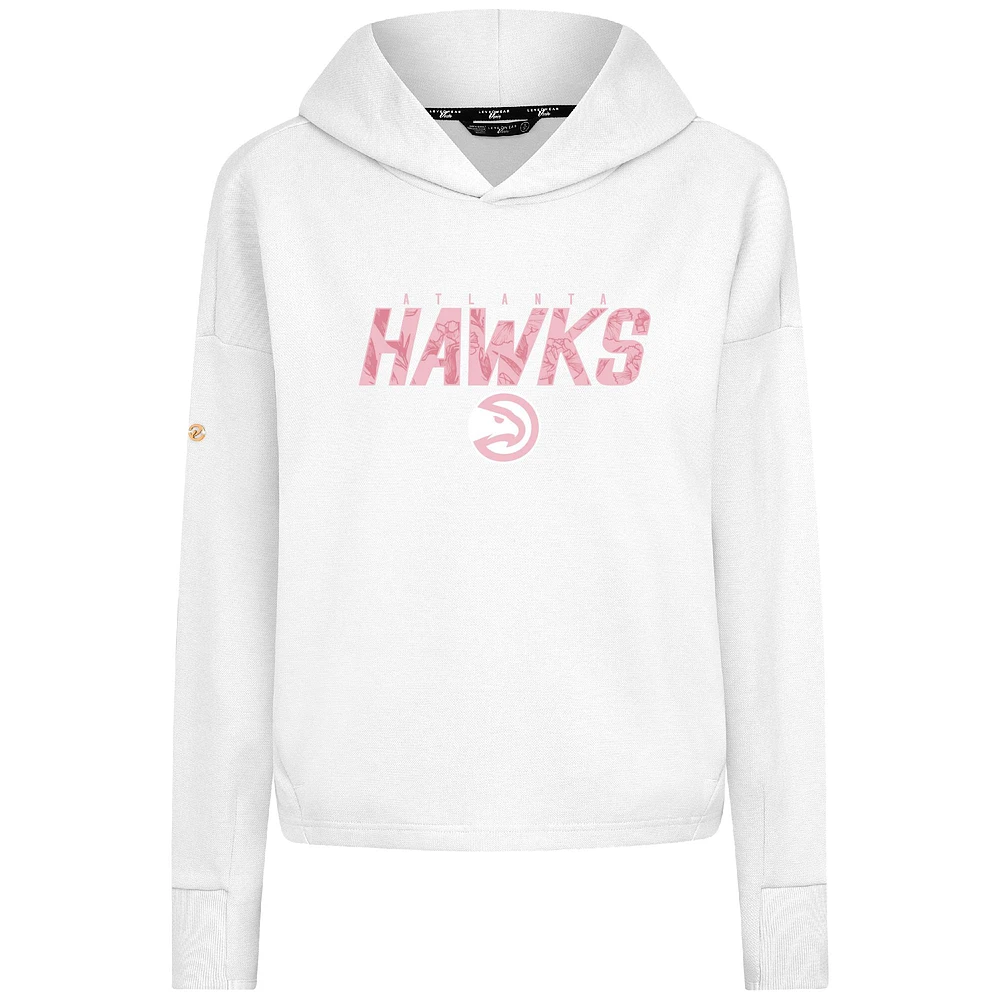Women's Levelwear  White Atlanta Hawks Mother's Day Sweet Floral Cropped Tri-Blend Pullover Hoodie