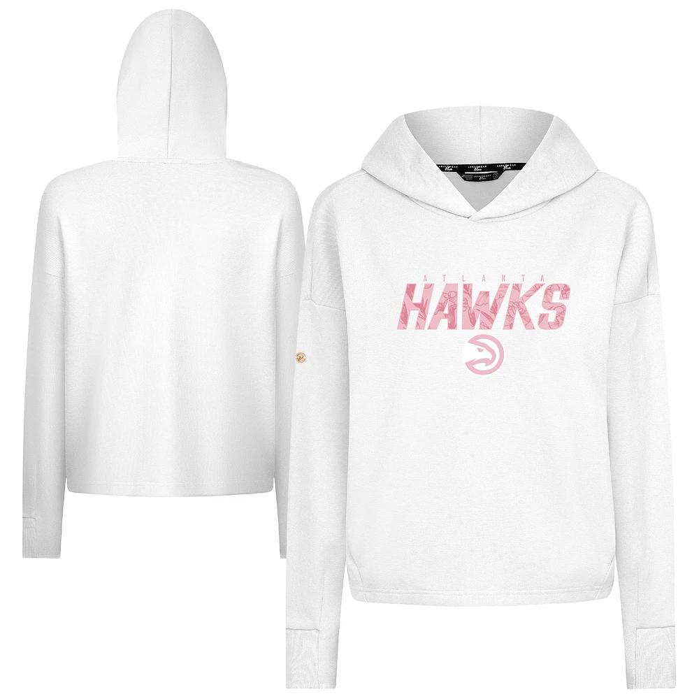 Women's Levelwear White Atlanta Hawks Mother's Day Sweet Floral Cropped Tri-Blend Pullover Hoodie