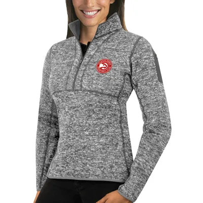 Atlanta Hawks Antigua Women's Fortune Half-Zip Pullover Jacket - Heather Gray
