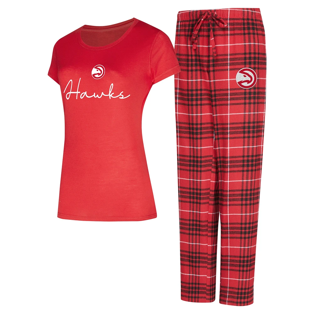 Ensemble de nuit pour femme avec t-shirt et pantalon en flanelle Concepts Sport rouge/noir Atlanta Hawks Vector