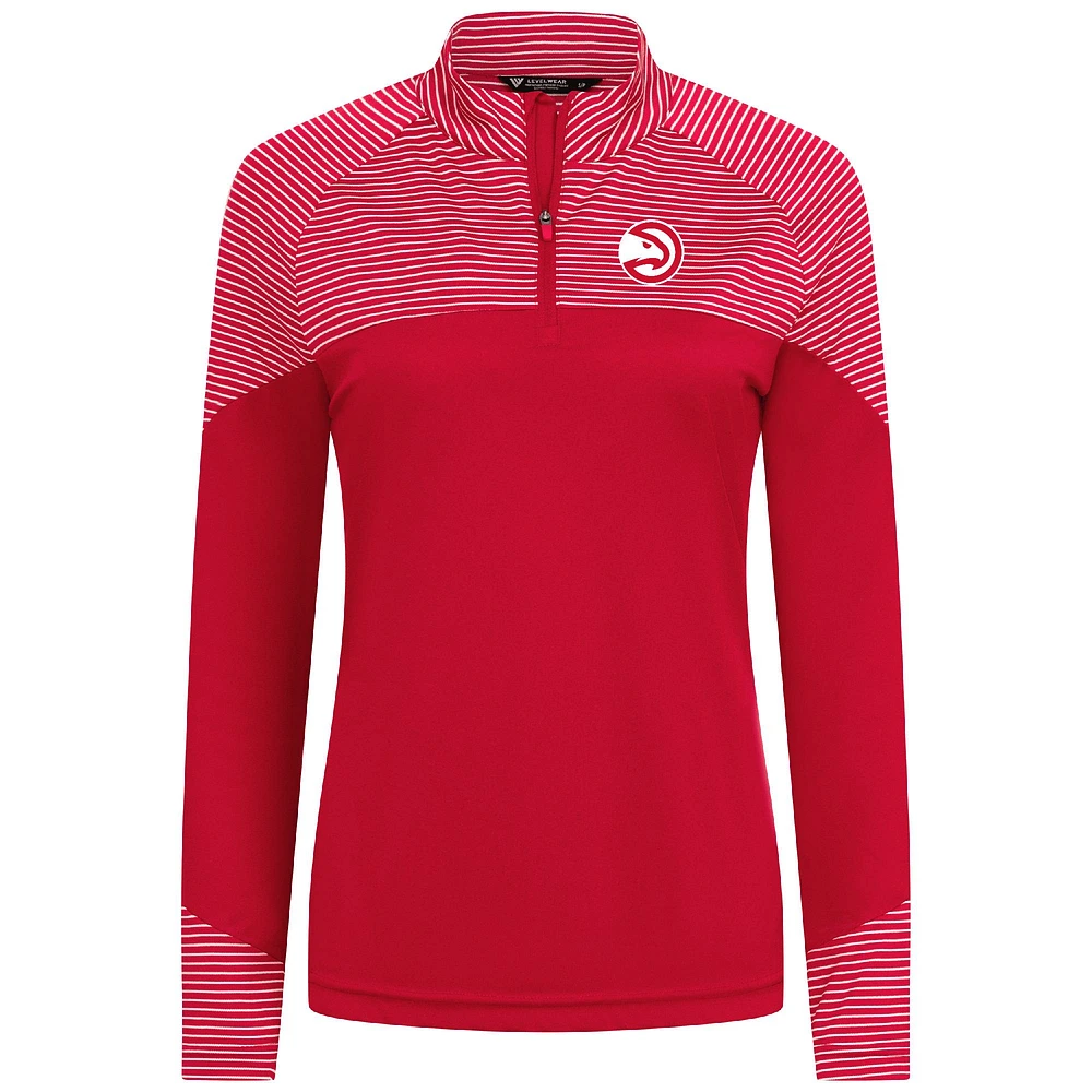 Women's Levelwear Red Atlanta Hawks Classic Stripes Quarter-Zip Top