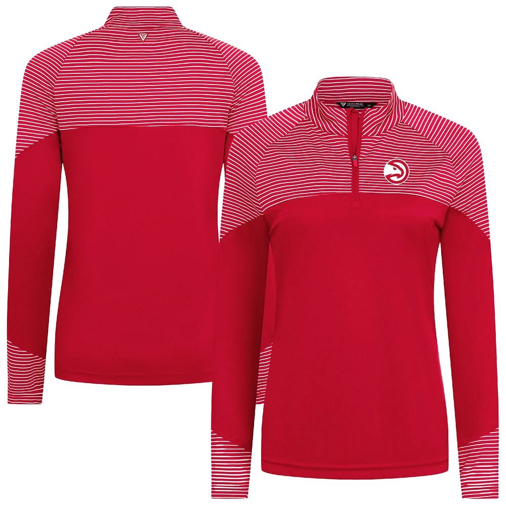 Women's Levelwear Red Atlanta Hawks Classic Stripes Quarter-Zip Top