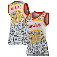 Dominique Wilkins Atlanta Hawks Mitchell & Ness Women's 1986 Doodle  Swingman Jersey - White