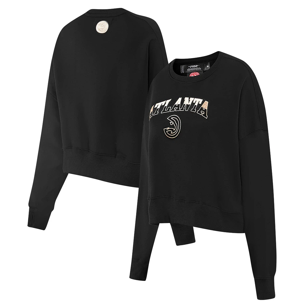 Women's Pro Standard  Black Atlanta Hawks Glam Cropped Pullover Sweatshirt