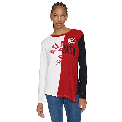 T-shirt à manches longues blocs de couleurs Amelia des Atlanta Hawks pour femme Tommy Jeans blanc/rouge