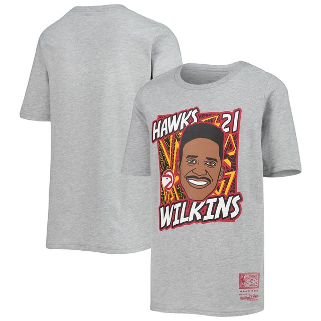 T-shirt pour jeune Mitchell & Ness Dominique Wilkins Gris chiné Atlanta Hawks Hardwood Classics King of the Court Player