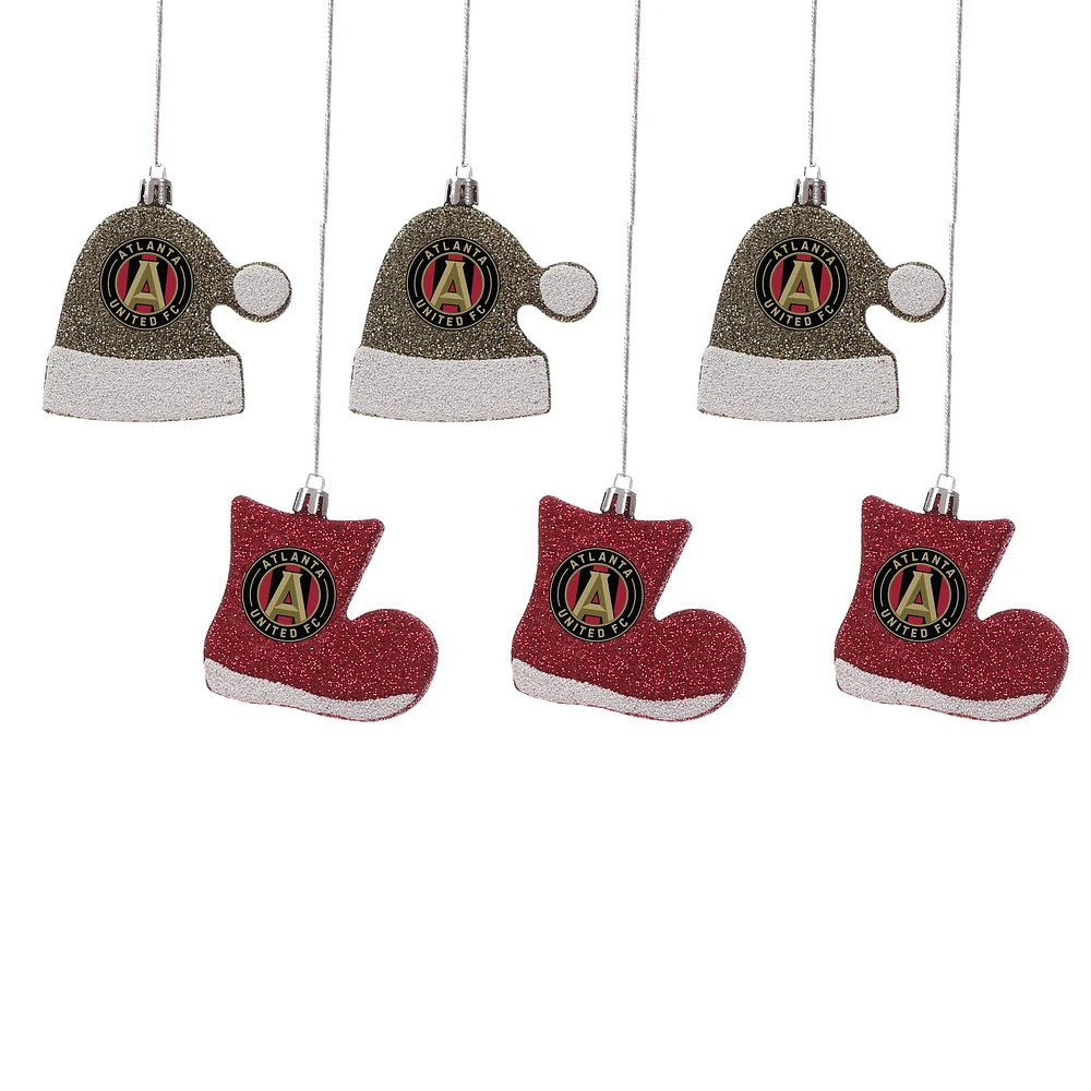 FOCO Atlanta United FC Six-Pack Shatterproof Santa Hat & Stocking Ornament Set