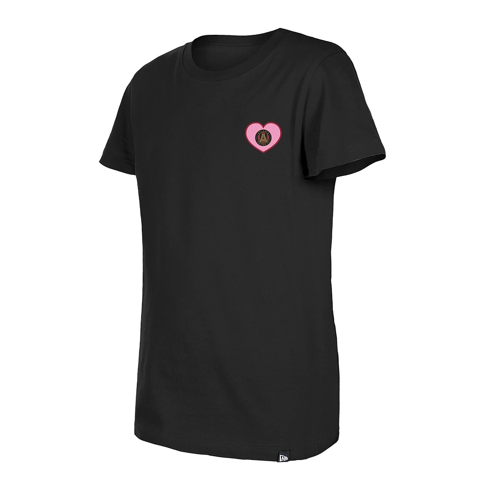 Girls Youth New Era Black Atlanta United FC Bubble Heart T-Shirt