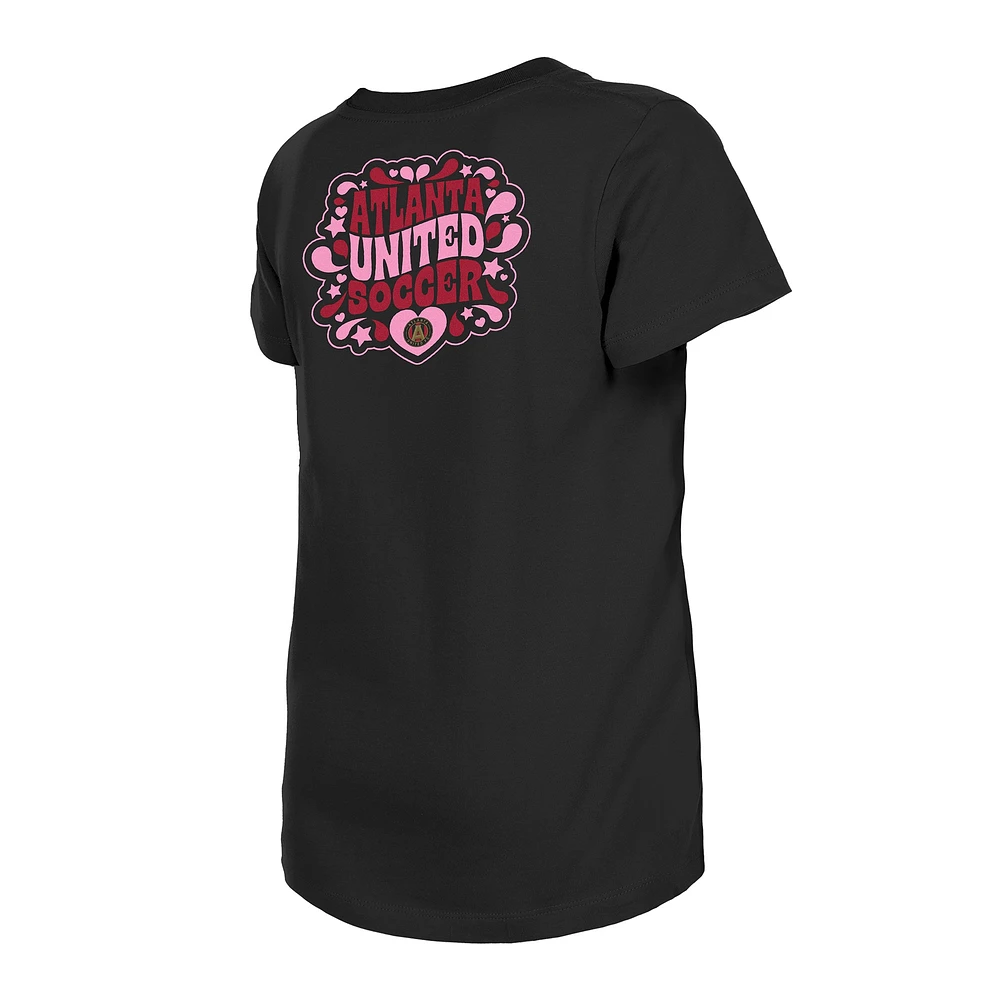 Girls Youth New Era Black Atlanta United FC Bubble Heart T-Shirt
