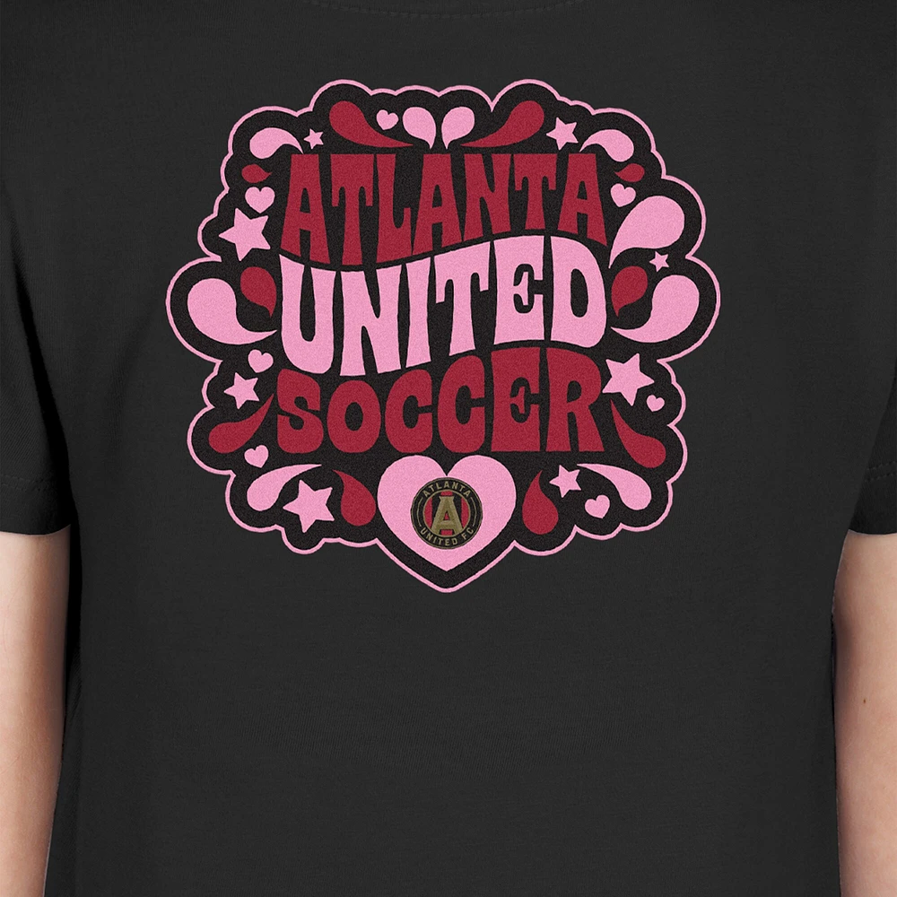 Girls Youth New Era Black Atlanta United FC Bubble Heart T-Shirt