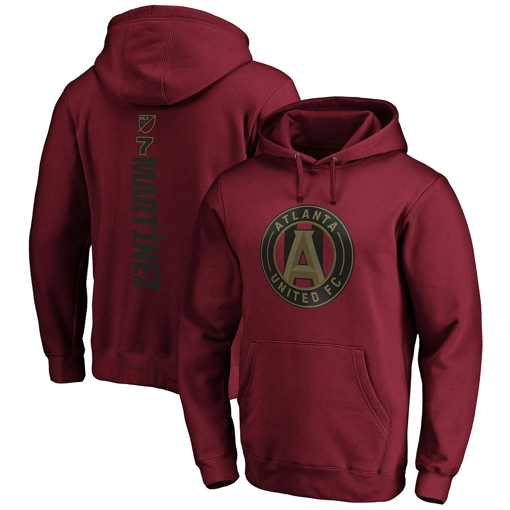 Fanatics Josef Martinez pour hommes, rouge, Atlanta United FC, nom et numéro du meneur de jeu, sweat à capuche ajusté