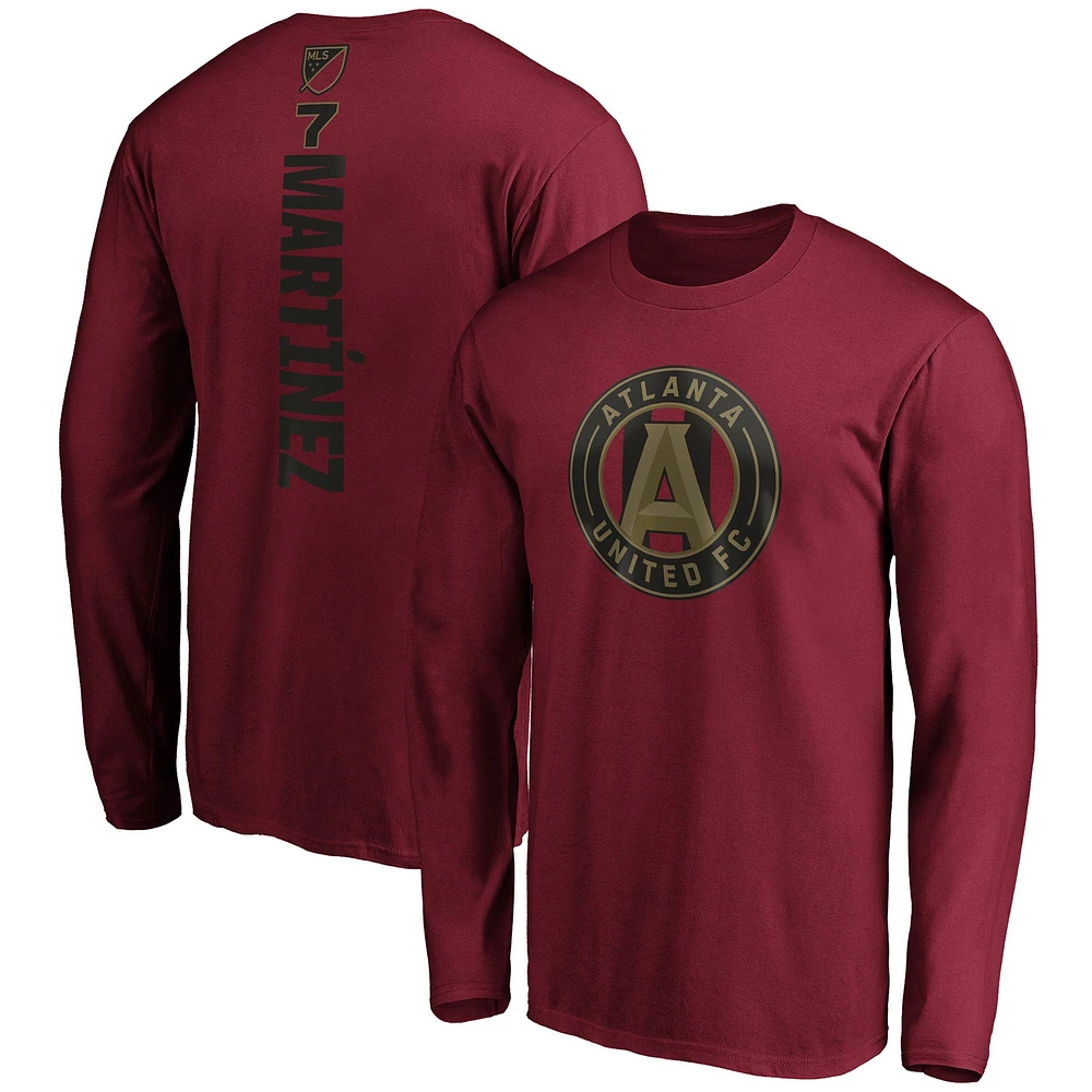 T-shirt à manches longues pour hommes Fanatics Josef Martinez, rouge, Atlanta United FC, nom et numéro du meneur de jeu