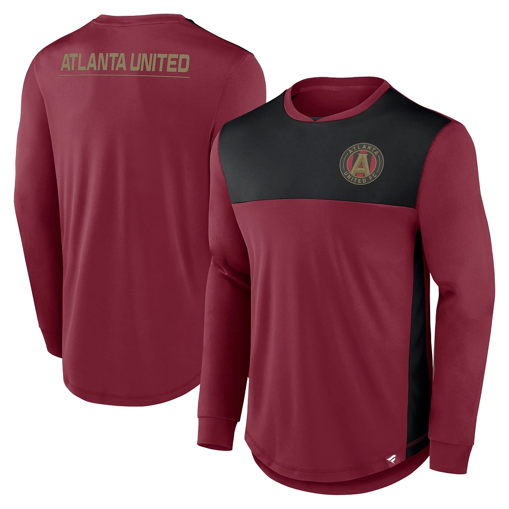 T-shirt rouge à manches longues Atlanta United FC Mid Goal de marque Fanatics pour hommes