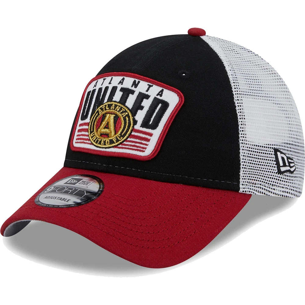 Casquette New Era noire/rouge Atlanta United FC Patch 9FORTY Trucker Snapback pour homme