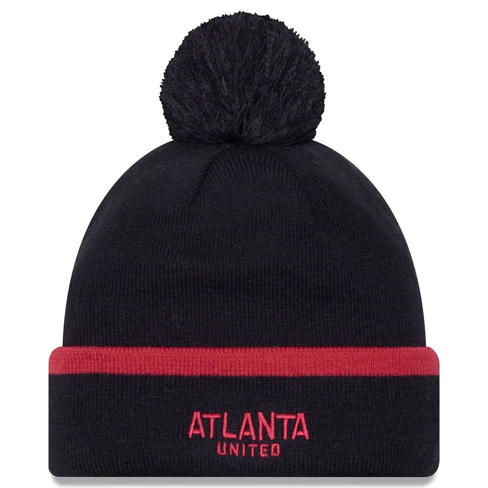 Men's New Era Black Atlanta United FC Wordmark Kick Off Cuffed Knit Hat with Pom