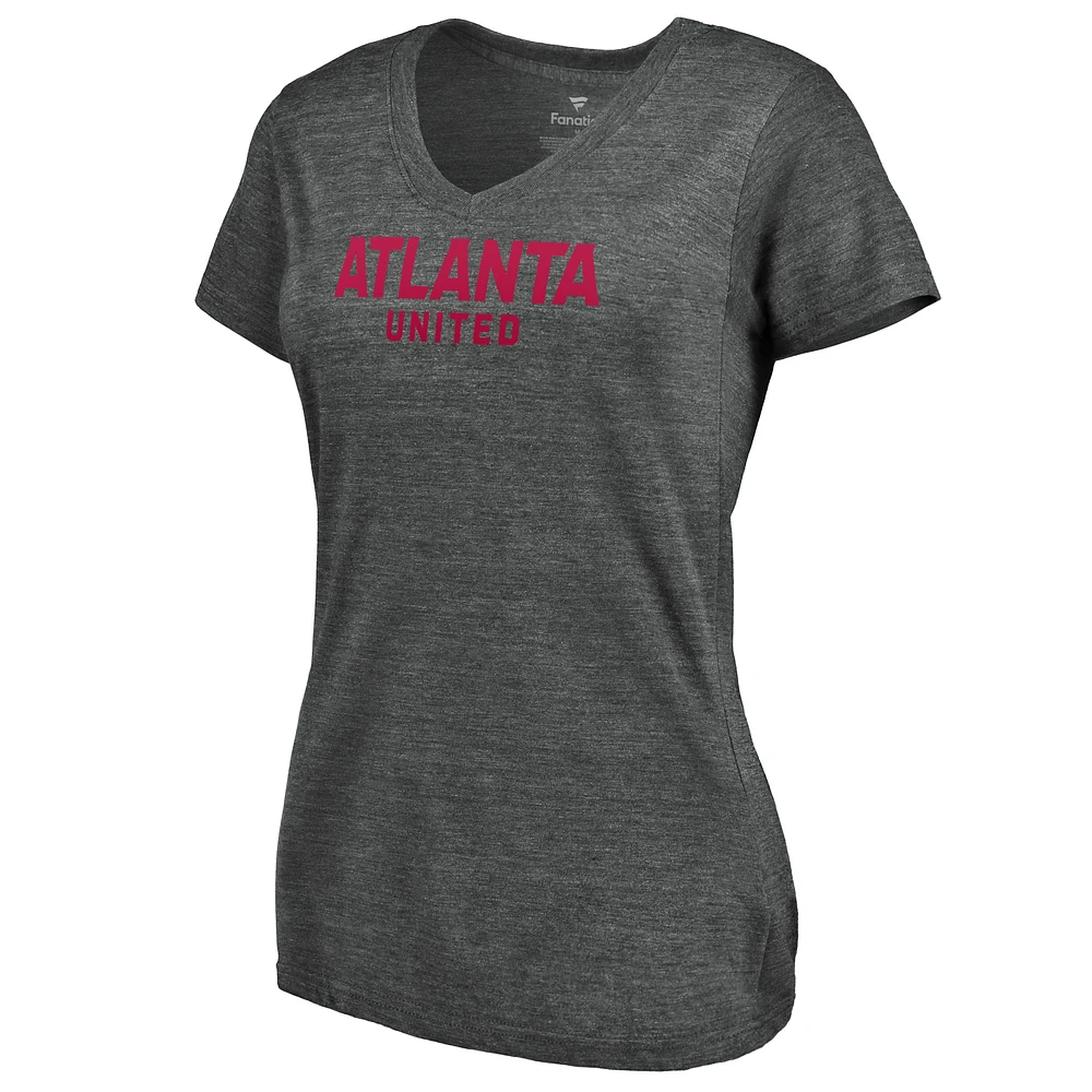 Women's Fanatics  Charcoal Atlanta United FC Wordmark V-Neck Tri-Blend T-Shirt