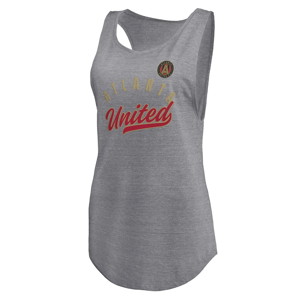 Débardeur triple mélange à encolure dégagée ouverte Fanatics Grey Heathered Atlanta United FC Quality Time pour femmes