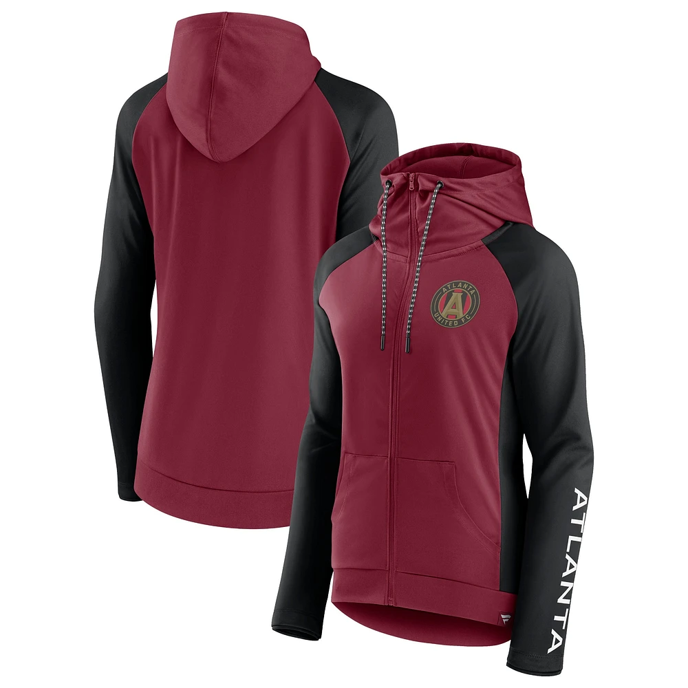 Sweat à capuche entièrement zippé raglan emblématique Atlanta United FC rouge/noir de marque Fanatics pour femmes