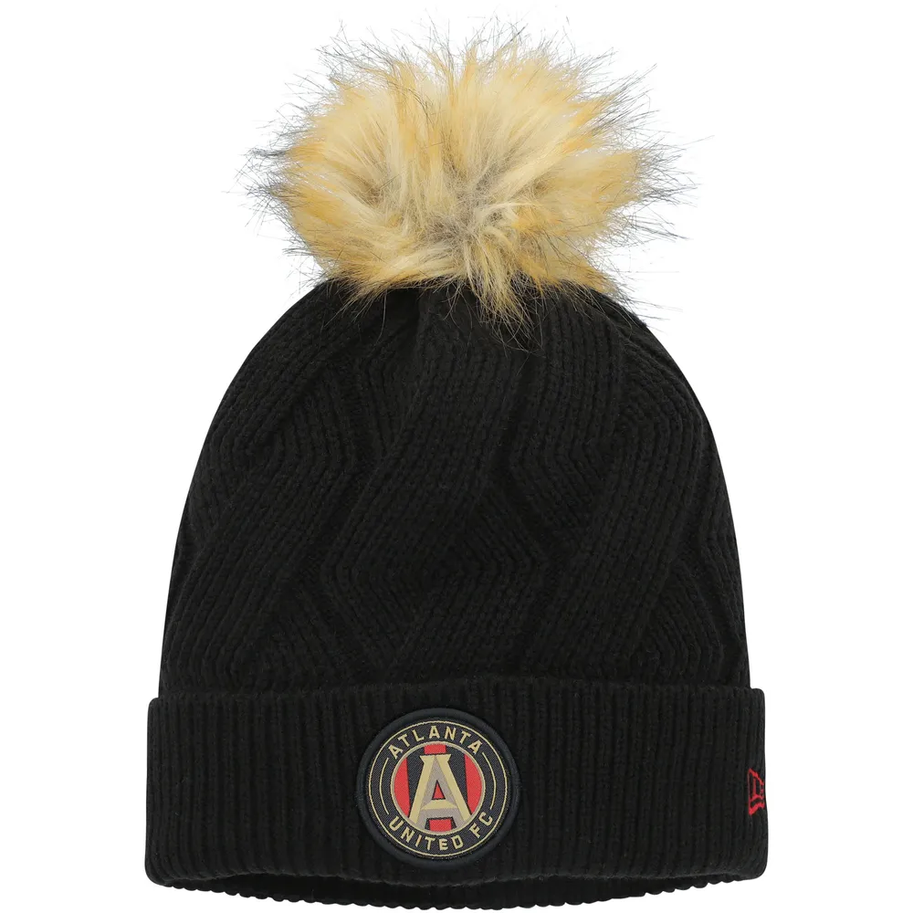 Bonnet en tricot noir à revers Atlanta United FC Snowy pour femme avec pompon New Era