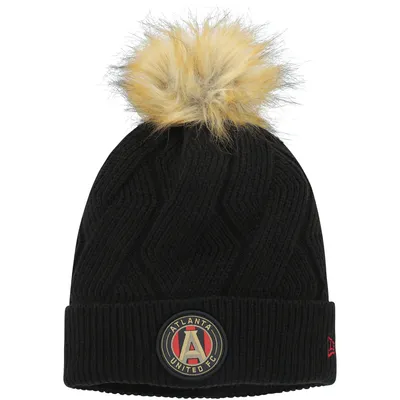 Women's New Era Black Atlanta United FC Snowy Cuffed Knit Hat with Pom