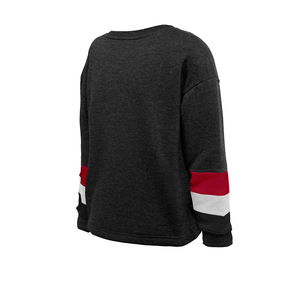 Youth Girls 5th & Ocean by New Era  Black Atlanta United FC High-Low Crewneck Sweatshirt