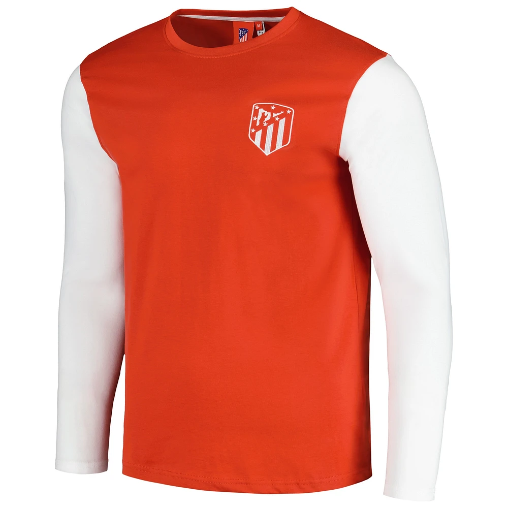 Men's Red/White Atletico de Madrid Blocked Long Sleeve T-Shirt