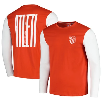 Men's Red/White Atletico de Madrid Blocked Long Sleeve T-Shirt