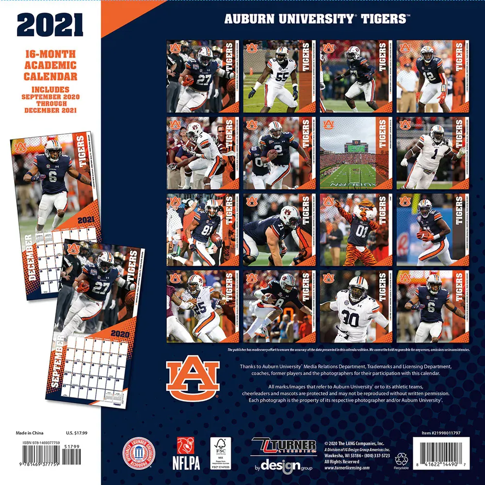 Calendrier mural Auburn Tigers 2021