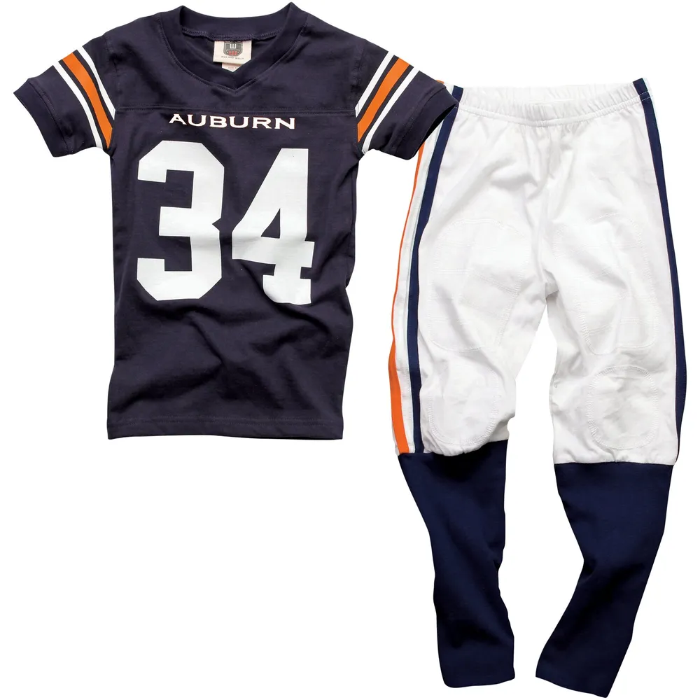 Auburn Tigers Preschool Football Pajama Set - White/Navy Blue