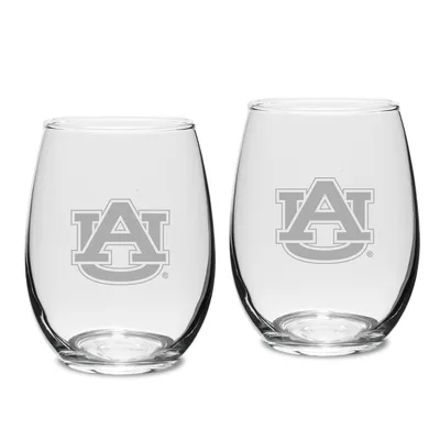 Auburn Tigers Set of 2 Deep Etched Engraved Stemless Wine Glasses