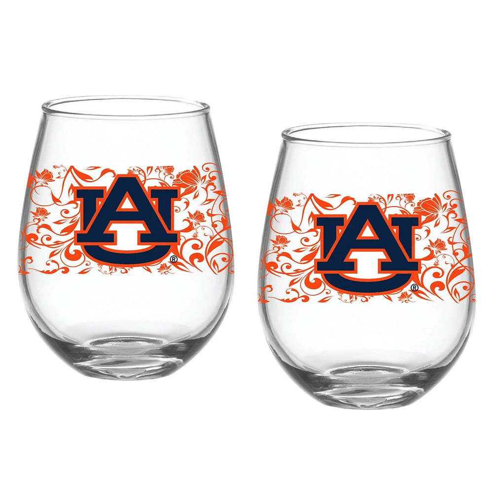 Pack de deux Tigres d'Auburn 15oz. Ensemble de verres floraux sans pied