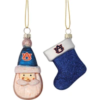 Ensemble de deux décorations en verre soufflé Père Noël et bas Auburn Tigers