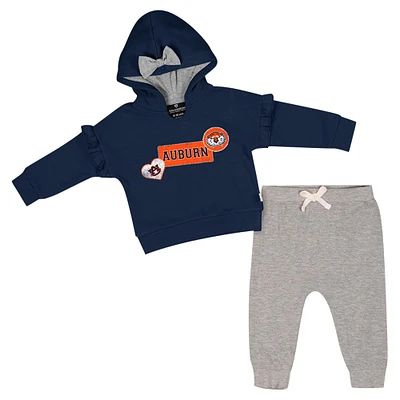 Ensemble sweat à capuche et pantalon en polaire pour bébé fille Colosseum Navy Auburn Tigers Patches