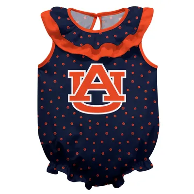 Auburn Tigers Girls Infant Sleeveless Swirls Ruffle Bodysuit - Navy