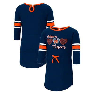 Auburn Tigers Colosseum Girls Toddler Poppin Sleeve Stripe Dress - Heathered Navy