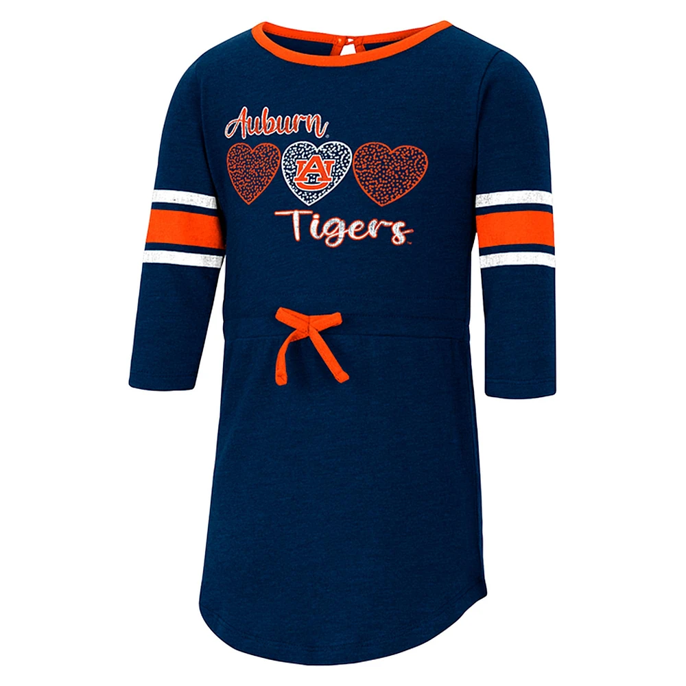 Girls Toddler Colosseum Heathered Navy Auburn Tigers Poppin Sleeve Stripe Dress