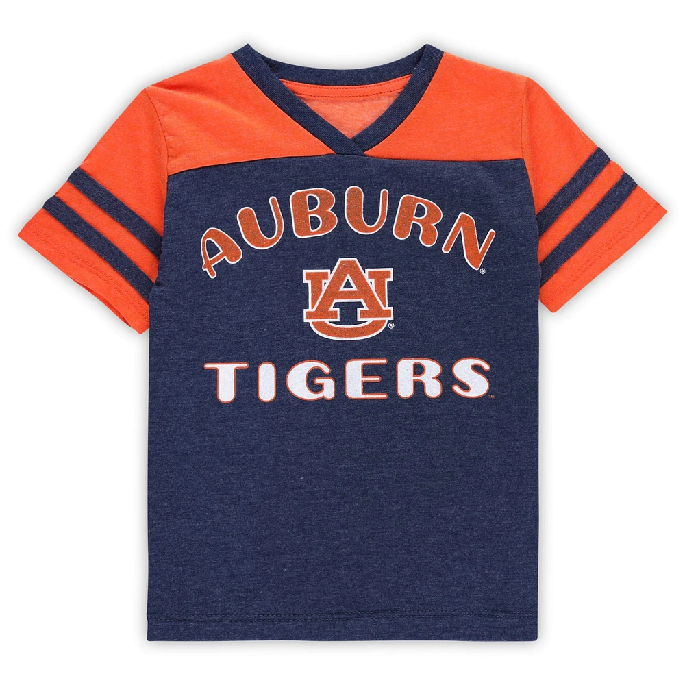 Girls Toddler Colosseum Navy/Orange Auburn Tigers Piecrust Promise Striped V-Neck T-Shirt
