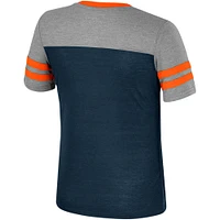 T-shirt d'été rayé à col en V pour filles Colosseum bleu marine/gris chiné Auburn Tigers